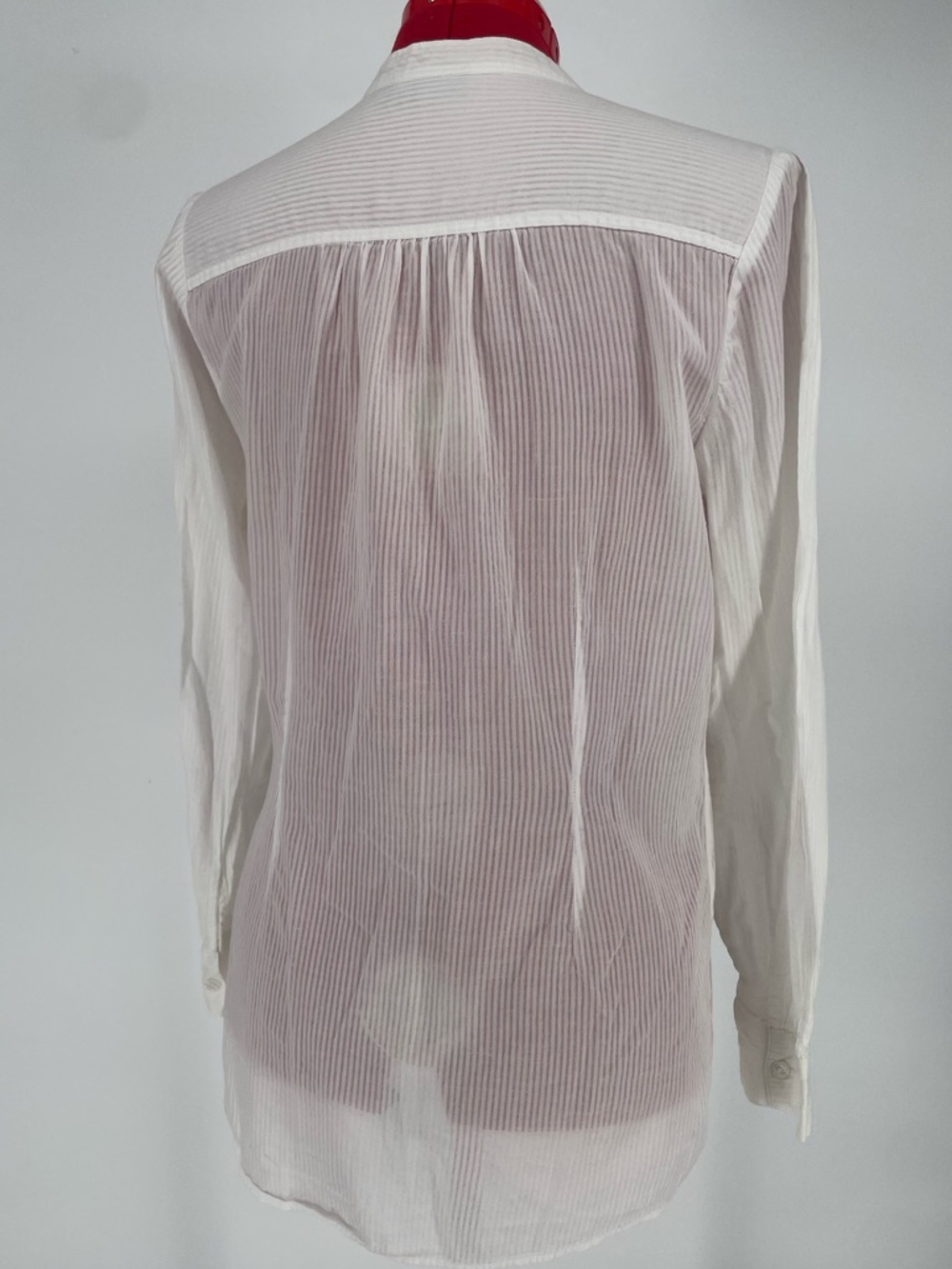 A.n.A. White Lightweight 100% Cotton Striped Button Down Pin-tuck Casual Blouse - Picture 10 of 16